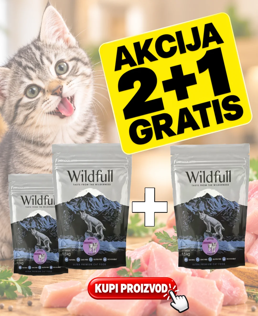 Akcija Wildfull Kitten 2+1